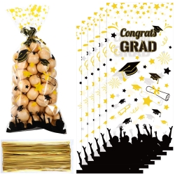 Chuangdi Graduation Grad Cello Bag Party Bag Candy Cellophane Bag Graduation Goody Bags, 100 Pack 